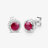 1.22 Carat Genuine Ruby and White Diamond 14K White Gold Earrings