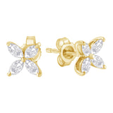 14K White Gold 1/2 Cttw Marquise Diamond 8 Stone Floral Leaf Stud Earrings (H-I Color, SI1-SI2 Clarity)