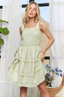 ADORA Smocked Ruffled Wide Strap Mini Dress