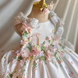 Retro Sweet Floral Birthday Dress Princess Gown