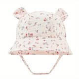 Baby Summer Beach Adjustable Bucket Cute Cotton Hat with Ears