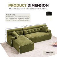 105' Modula Compression Sponge L-Shaped, Chesterfield-Inspired Design, No-Assembly Chenille Couch, 30D High-Density for Living Room, Bedroom, Apartment.Green.