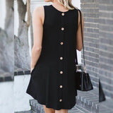 Back Round Neck Single-Breasted Sleeveless Solid Color Dress