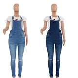 Womens Ripped Washed Denim Overalls