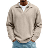 Waffle-Paneled Polo Shirt Mens Lapel Knitwear
