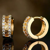 Barzel Double Encrusted Greek Key Hoop Earrings in Swarovski Crystal