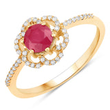0.68 Carat Genuine Ruby and White Diamond 14K Yellow Gold Ring