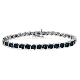 .925 Sterling Silver 1/10 Cttw Miracle-Set Treated Blue Color Diamond Miracle Plate "S" Link Tennis Bracelet (Blue Color, I2- I3 Clarity) - 7.25"