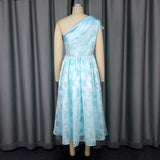 Women's Oblique Shoulder Contrast Color Evening Dress Jacquard Elegant Dress