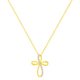 10K Yellow Gold Plated .925 Sterling Silver Diamond Accent Cross Ribbon 18" Pendant Necklace (I-J Color, I2-I3 Clarity)