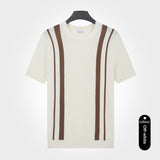 Mens Ice-Silk Cool-Feel Striped Crew-Neck Knitted Top