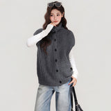 Grey Lapel Knitted Vest Sweater Warm Coat Women's Autumn And Winter Innerwear Top
