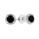 Black Rhodium Plated .925 Sterling Silver Round 1-1/2 cttw Diamond Double Halo 4-Prong Solitaire Milgrain Stud Earrings (H-I Color, I2-I3 Clarity)