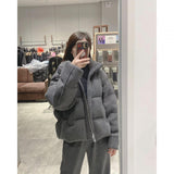 Korean-style Retro Gray Stand-collar Corduroy Loose Cotton Padded Jacket