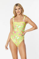 ONE PIECE BATHING SUIT FLORAL PRINT SHOULER TOP TI