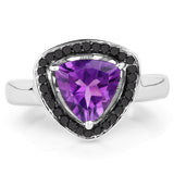 1.56 Carat Genuine Amethyst and Black Diamond .925 Sterling Silver Ring