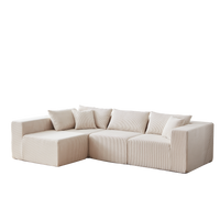 104-Inch Corduroy Modular L Shaped Sectional Sofa,Luxury Floor Couch Set,Upholstered Indoor Furniture,Foam-Filled Compressed Sofa for Living Room,Bedroom,4 PC Free Combination