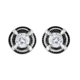 Black Rhodium Plated .925 Sterling Silver Round 1-1/2 cttw Diamond Double Halo 4-Prong Solitaire Milgrain Stud Earrings (H-I Color, I2-I3 Clarity)