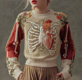 Womens Printed Crew-Neck Sweater Top