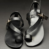 Men's Hollow Leather Roman Sandals, Thong Design