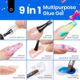 beetles Gel Polish 9 In 1 Gel Nail Glue for Clear Acrylic Nail Tips 2 Pcs 15ml Long Lasting Nail Gel Kit for False Nails Tips, Base Blooming Nail Gel, U V Light Required