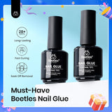 beetles Gel Polish 9 In 1 Gel Nail Glue for Clear Acrylic Nail Tips 2 Pcs 15ml Long Lasting Nail Gel Kit for False Nails Tips, Base Blooming Nail Gel, U V Light Required
