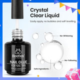 beetles Gel Polish 9 In 1 Gel Nail Glue for Clear Acrylic Nail Tips 2 Pcs 15ml Long Lasting Nail Gel Kit for False Nails Tips, Base Blooming Nail Gel, U V Light Required