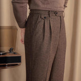 Mens Italian Herringbone Cropped Trousers