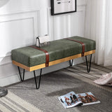 Bench for Bedroom Entryway Linen Ottoman Fabric Upholstered with Soft Cushion and Solid Wood Frame