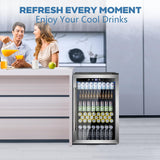 Beverage Refrigerator Cooler 4.4 Cu.Ft,145 Can Mini Fridge with Glass Door W58128SSH