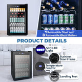 Beverage Refrigerator Cooler 4.5 Cu.Ft,145 Can Mini Fridge with Glass Door W58128BH