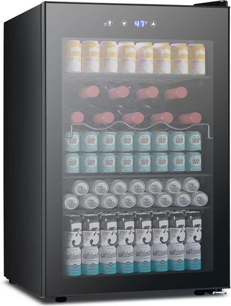 Beverage Refrigerator Cooler 4.5 Cu.Ft,145 Can Mini Fridge with Glass Door W58128BH