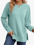 Womens Crew-Neck Long-Sleeve T-Shirt With Side Slits Casual Top
