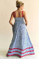 Davi & Dani Geo 2 Tone Printed Wavi Trim Tiered Maxi Dress