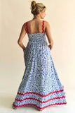 Davi & Dani Geo 2 Tone Printed Wavi Trim Tiered Maxi Dress
