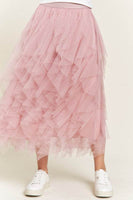 LAYERED POLKA DOT MESH LINED A-LINE MIDI SKIRT