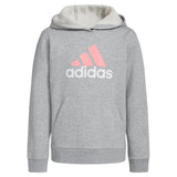 adidas Girls Long Sleeve Graphic Fleece Hooded Pullover Medium Grey Heather Pastel