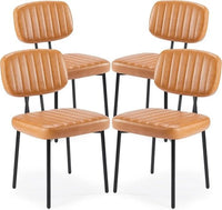 Modern Mid-Century Dining Chairs – Upholstered PU Leather with Metal Legs (Set of 4)