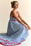 Davi & Dani Geo 2 Tone Printed Wavi Trim Tiered Maxi Dress