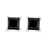 14K White Gold 1/2 Cttw Princess-Cut Treated Black Diamond Classic 4-Prong Stud Earrings with Push Backs (Fancy Color-Enhanced, I2-I3 Clarity)