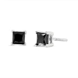 14K White Gold 4.00 Cttw Princess-Cut Treated Black Diamond Classic 4-Prong Stud Earrings with Screw Backs (Fancy Color-Enhanced, I2-I3 Clarity)