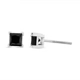 14K White Gold 4.00 Cttw Princess-Cut Treated Black Diamond Classic 4-Prong Stud Earrings with Screw Backs (Fancy Color-Enhanced, I2-I3 Clarity)
