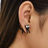 Black Cat Front And Back Stud Earrings For Women