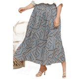 Blue Geometric Pleated Skirt Deep Teal Basic Style Length