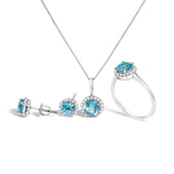 10K White Gold Purple Amethyst and 3/8 Cttw Diamond Halo Jewelry Set (Earrings, Pendant & Ring)
