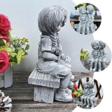 Boy Kissing Girl Statue Sitting on Bench Figurine