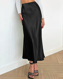 BTFBM 2025 Womens Summer Fall Long Satin Skirt Silk Elegant High Waist Cocktail Party Wedding Flowy A-Line Midi Skirts