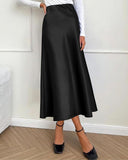 BTFBM 2025 Womens Summer Fall Long Satin Skirt Silk Elegant High Waist Cocktail Party Wedding Flowy A-Line Midi Skirts