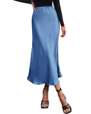 BTFBM 2025 Womens Summer Fall Long Satin Skirt Silk Elegant High Waist Cocktail Party Wedding Flowy A-Line Midi Skirts