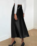 BTFBM 2025 Womens Summer Fall Long Satin Skirt Silk Elegant High Waist Cocktail Party Wedding Flowy A-Line Midi Skirts